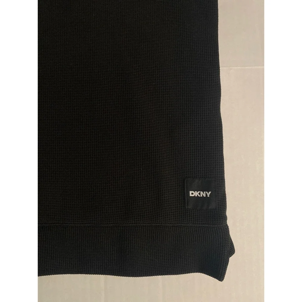 DKNY Tech Waffle Hoodie Black Long Sleeve Thermal Pullover Womens XS Casual - Picture 8 of 9